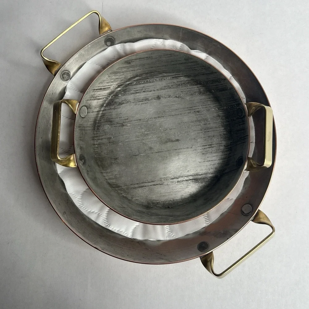 Antique Copper Saute Fry Pan Set Brass Handles 4.5